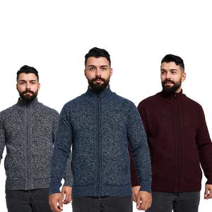 NOROZE Mens Cable Knit Full Zip Up Cardigan Stand Up Collar with 2 Side Pockets Long Sleeve Sweater Warm Winter Open Front Knitted Jumper Casual Knitwear