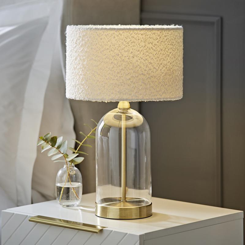 Jessy Black/Gold Glass Table Lamp with Cream Boucle Shade 2