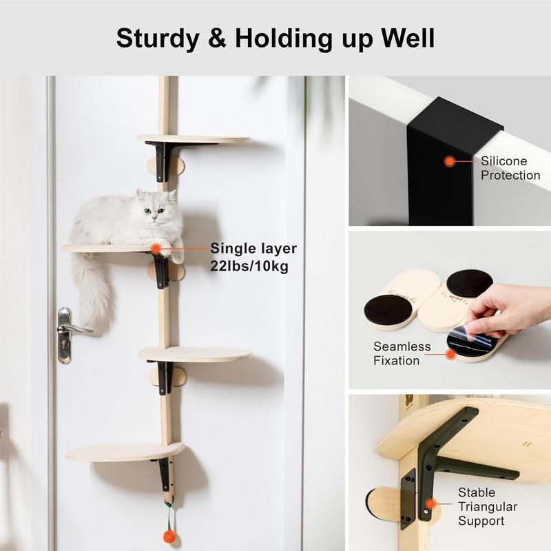 MEWOOFUN 4-Levels Versatile Cat Climber Shelves Wooden Vertical Cats Board Shelf Hanging On Door, Steady Cat Tree Tower Cat Climb Furniture with Carpeted Plank for Indoor Cats,166x64.5x30cm 4