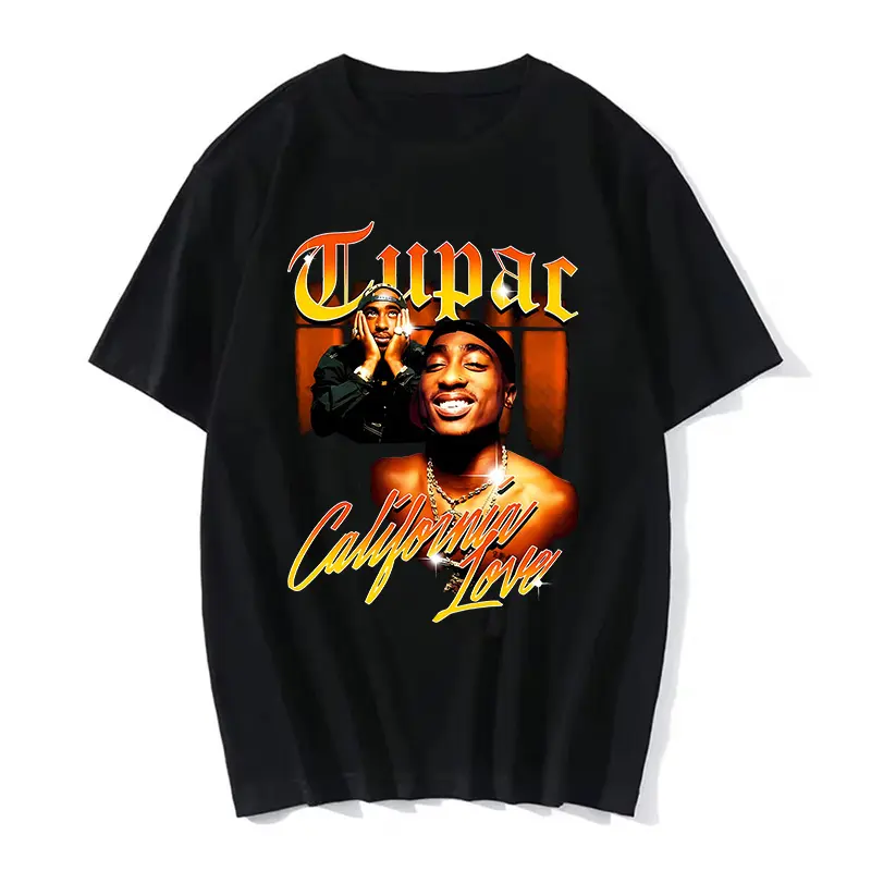 Summer Fashion T-shirt Rapper Tupac Top Hip Hop Street Wear Oversized Short Sleeve T shirt Men's And Women's Tshirts 1