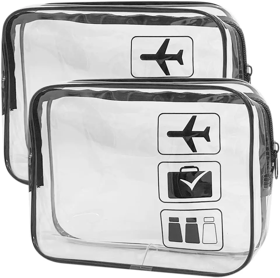2 Pcs Clear Travel Toiletries Bag TSA Approved Toiletry Bags with Zippers Portable Waterproof Cosmetic Makeup Bags Accessories