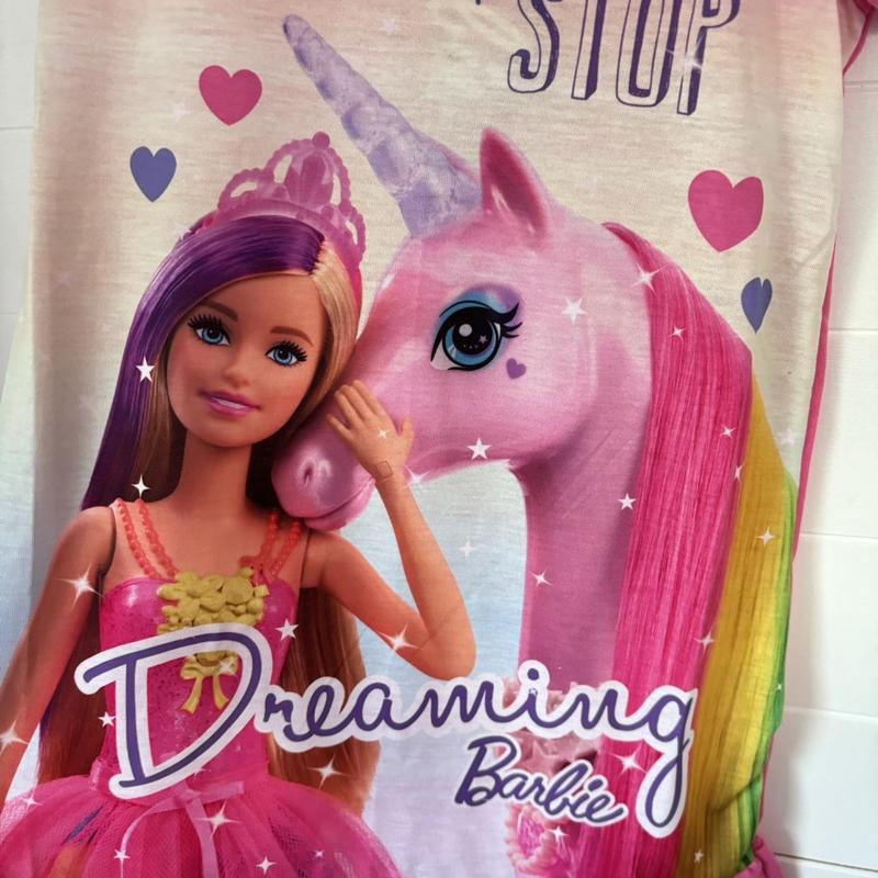 Product Introduction of Barbie Unicorn Girls Nightdress Nighty Nightie Night Dress Pink Pyjamas Pjs Nightwear Sleepwear Character Never Stop Dreaming Short Sleeve Kids Childrens Toddler Princess Frill 4