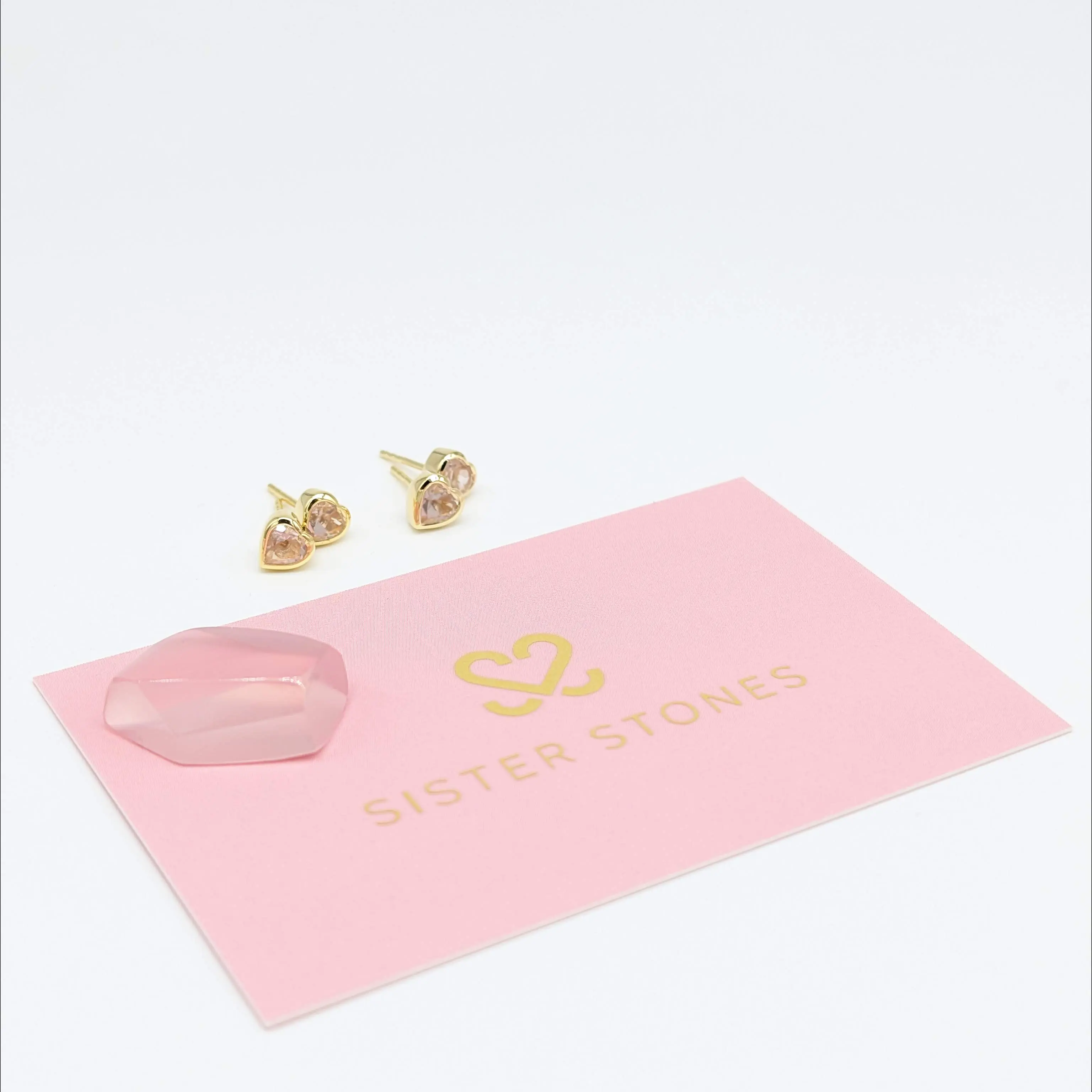 Set of 2 pairs - Heart Rose Quartz 18k Vermeil Stud Earrings