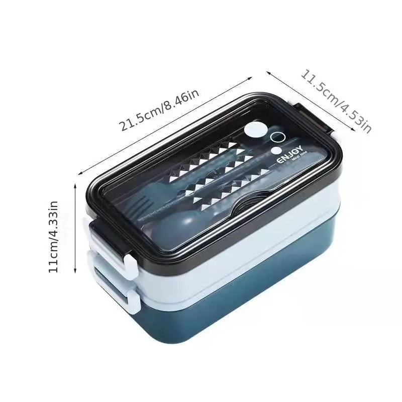 1pc Plastic Double-layer Lunch Box With Cutlery, Microwave Oven Bento Box, Leakproof Food Container, For Back To School, School Supplies And Classroom, For Camping And Picnic, Home Kitchen Supplies 7