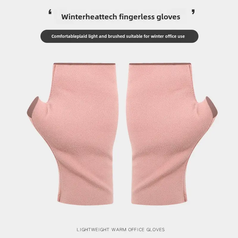【 Gift 】Winter warm gloves women's velvet self-heating half-finger touch screen velvet gloves suitable for winter office leakage cover 4