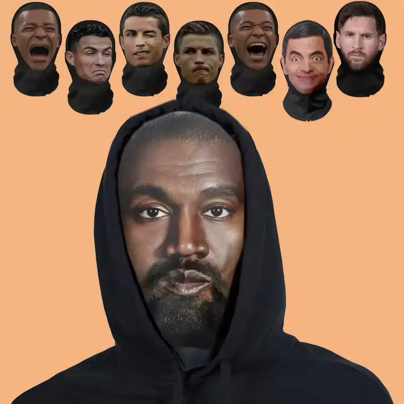 Interesting 3D Printed Seamless Ronaldo Kanye Mask Hat Cosplay Facial Mask Party Cosplay Props Halloween Mask + cosplay + party + mask + fashion + costume + 3D + accessories