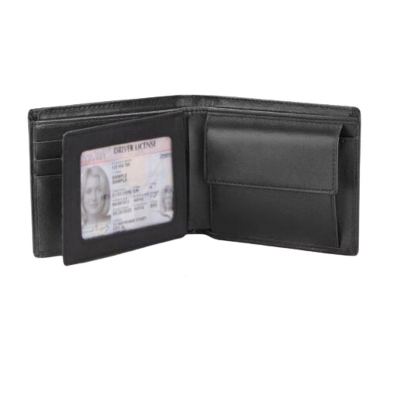Designer Mens Leather Wallet - 1 ID Window - 1 Coin Zip Pocket - 2 Note Compartment - 5 Credit Card RFID SAFE Contactless Card Blocking ID Protection 6