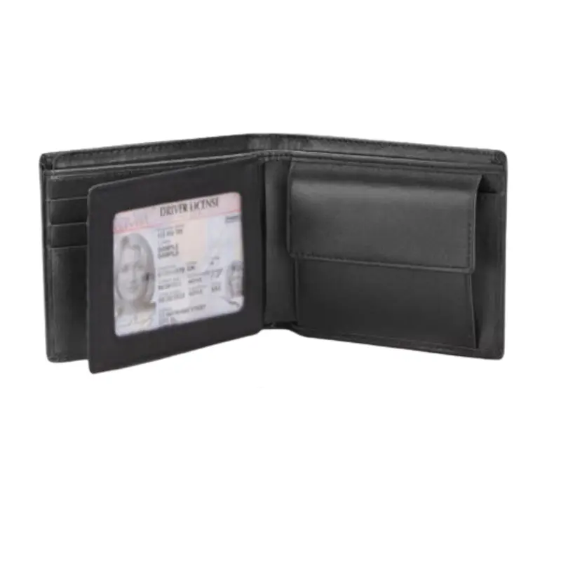 Designer Mens Leather Wallet - 1 ID Window - 1 Coin Zip Pocket - 2 Note Compartment - 5 Credit Card RFID SAFE Contactless Card Blocking ID Protection 6