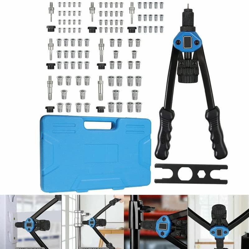 Product Introduction of Professional 13" Hand Rivet Nut Gun Hand Riveter Rivnut Tool Kit with 7 Pcs Metric Mandrels and 110 Pcs Rivet Nuts from M3 to M12, Labor-Saving Design, with Carrying Case 6