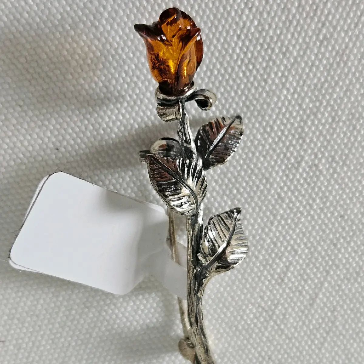 925 Sterling Silver and Amber rose brooch