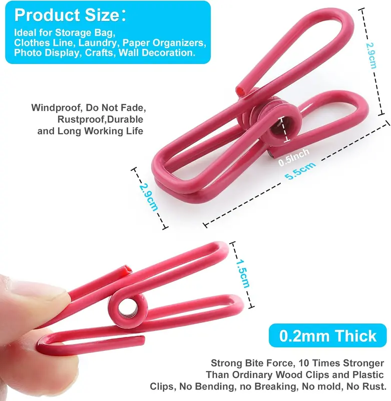 Bag Clips for Food Storage, 12pcs Steel & PVC Coated Food Bag Clips Bag Sealing Clips, Multi-function Food Pegs Clips, Clothes Pegs, Paper Clips, Durable Freezer Kitchen Home Office Plastic Smooth Thick Wood Wooden Coffee Sandwich Utility Utensils 2