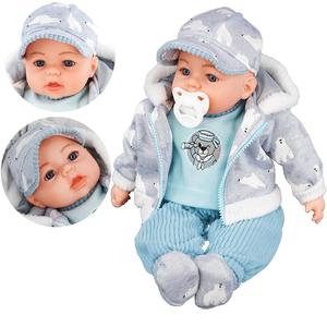 BiBi Doll "#2 White Claw" Lifelike Large size 18" Soft Bodied Baby Boy Doll With Grey Design, Cap, Dummy & Sounds Toy Doll for Ages 18 Months +