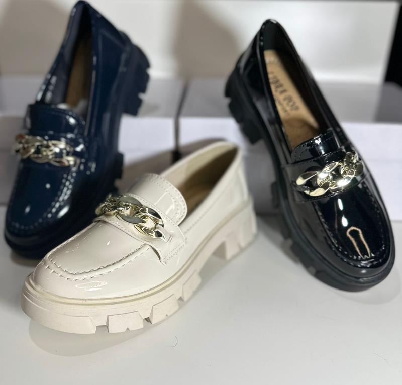 Women's Flat Creepers & Chunky Sole Shoes Ladies School and Work Slip On Chain Loafers (999-1) 1