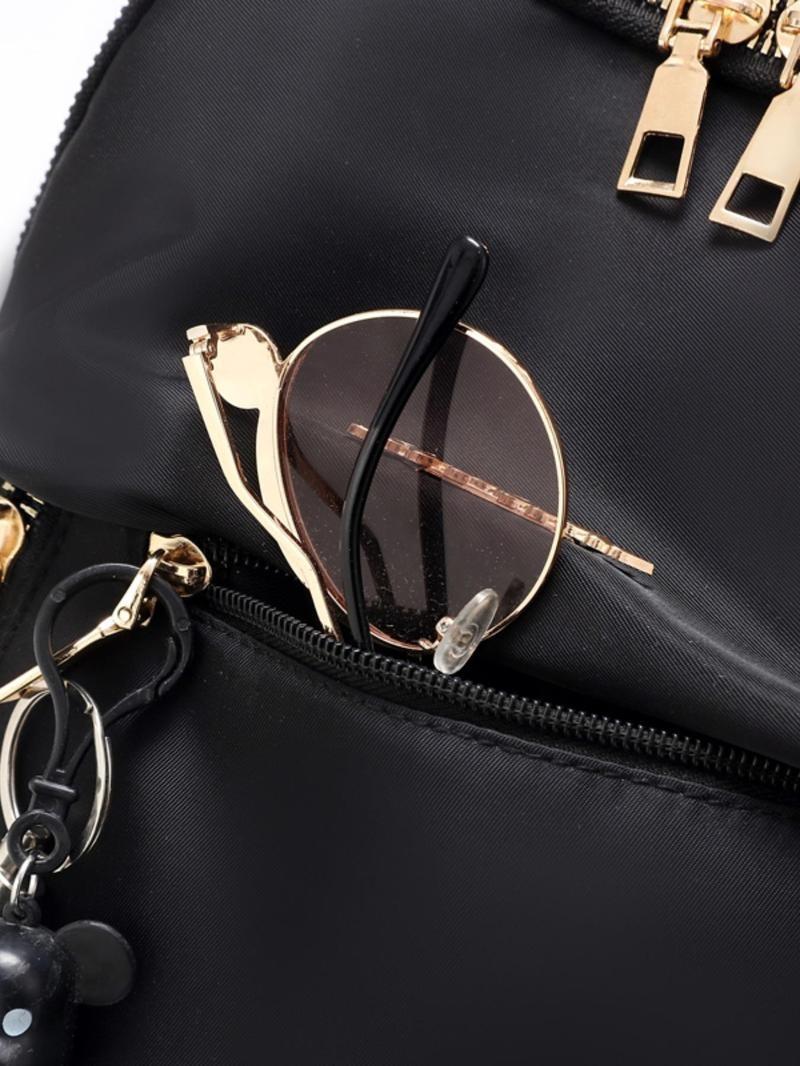 Product Introduction of Fashion Letter Metal Label Tag Decorated Nylon Backpack With Bear Shaped Charm, Casual Large Capacity Zipper Backpack For Women, Women's Classic Backpack 7
