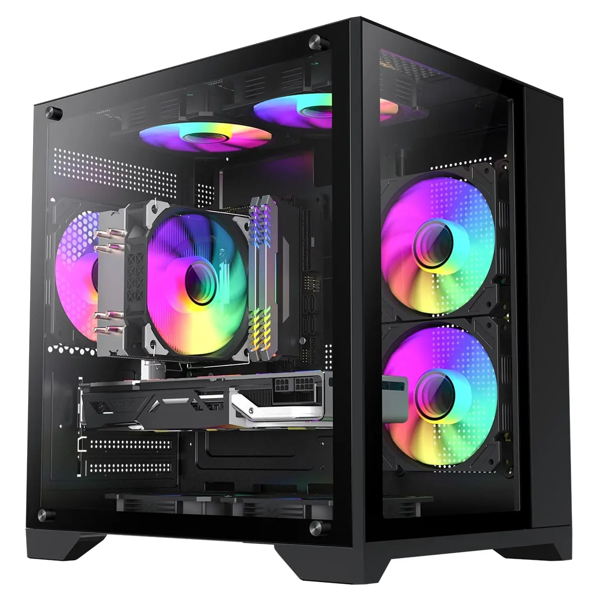 GameMax Infinity Mini Gaming PC Cube Case 3x ARGB LED Fan Tempered Glass mATX - Black