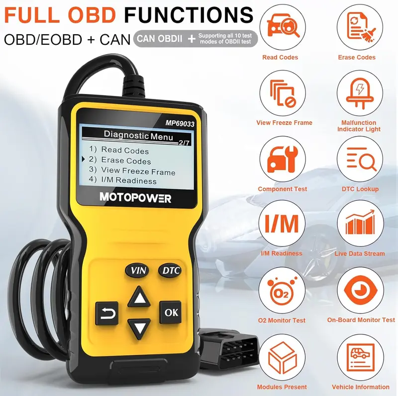 MOTOPOWER MP69033 OBD2 Scanner Universal Car Engine Fault Code Reader, CAN Diagnostic Scan Tool for All OBD II Protocol Cars 1
