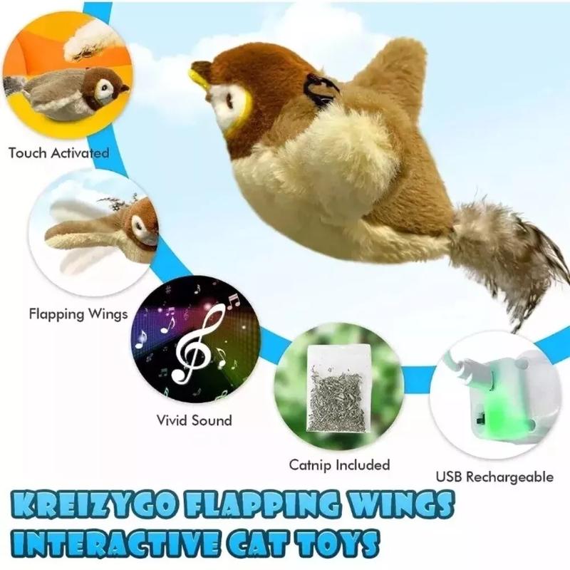 Product Introduction of Interactive Squeak Pet Dog Toy Cat Toys Plush Bird Sparrow Catnip Toys Vivid Chirping Simulation Bird Interactive Cat Toy 2