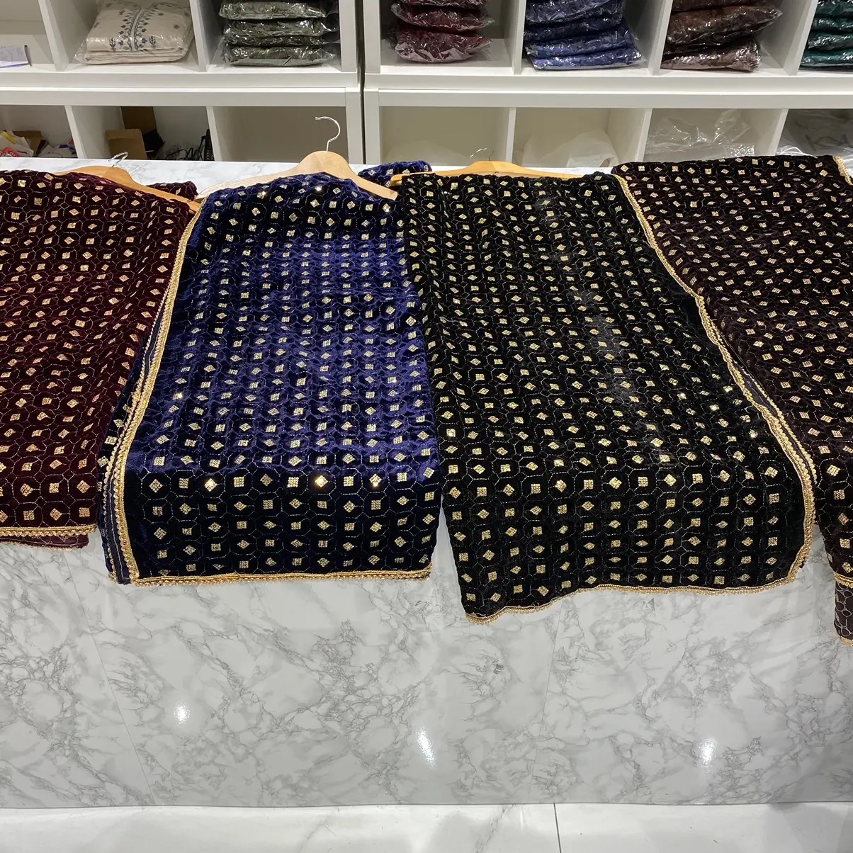 Velvet sequence bridal shawl dupatta