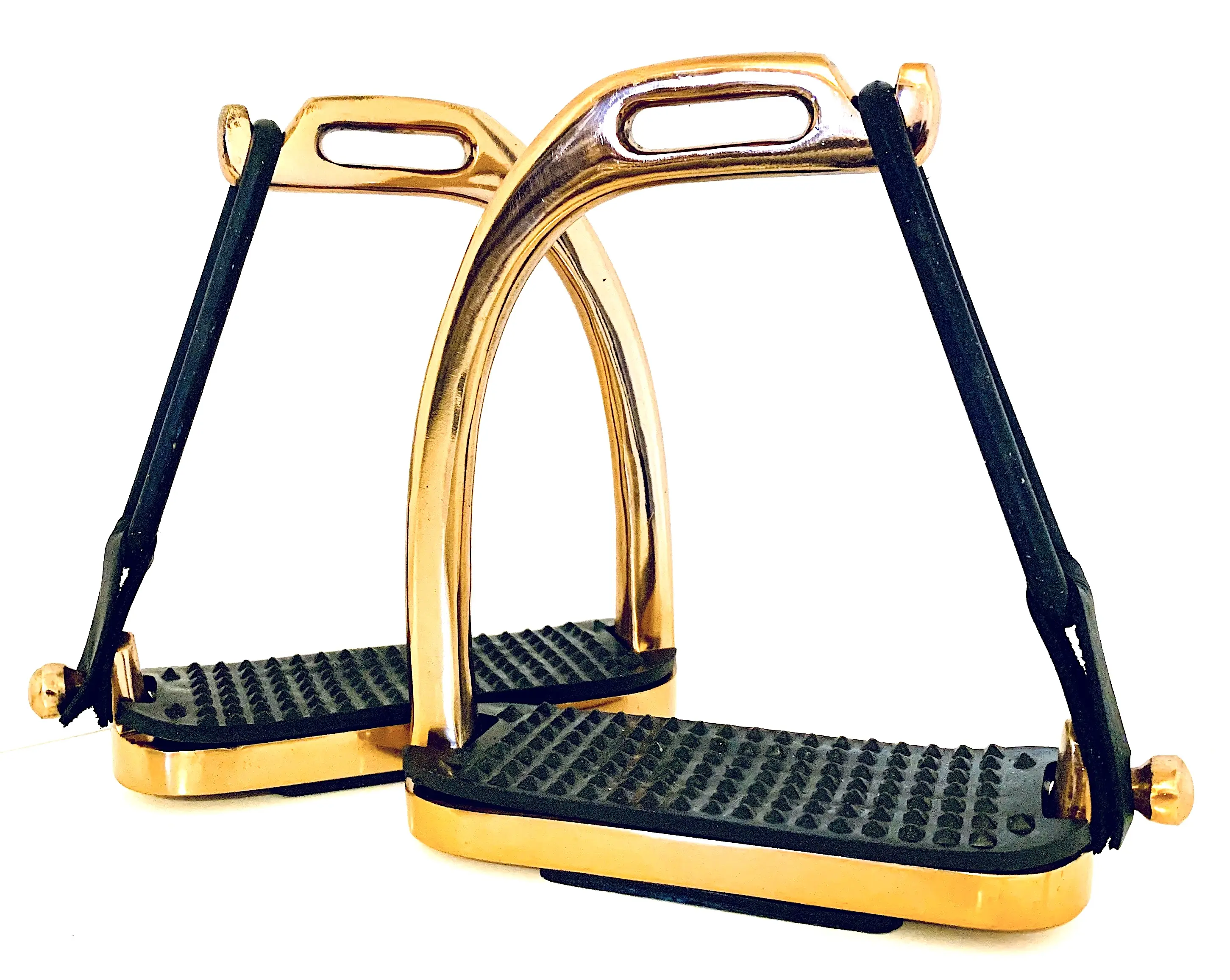 Peacock ROSE GOLD Gloss Handmade Safety STIRRUPS Horse Riding S/ Steel With Black Treads 4" & 4.75" Perfect  gift for him or her
