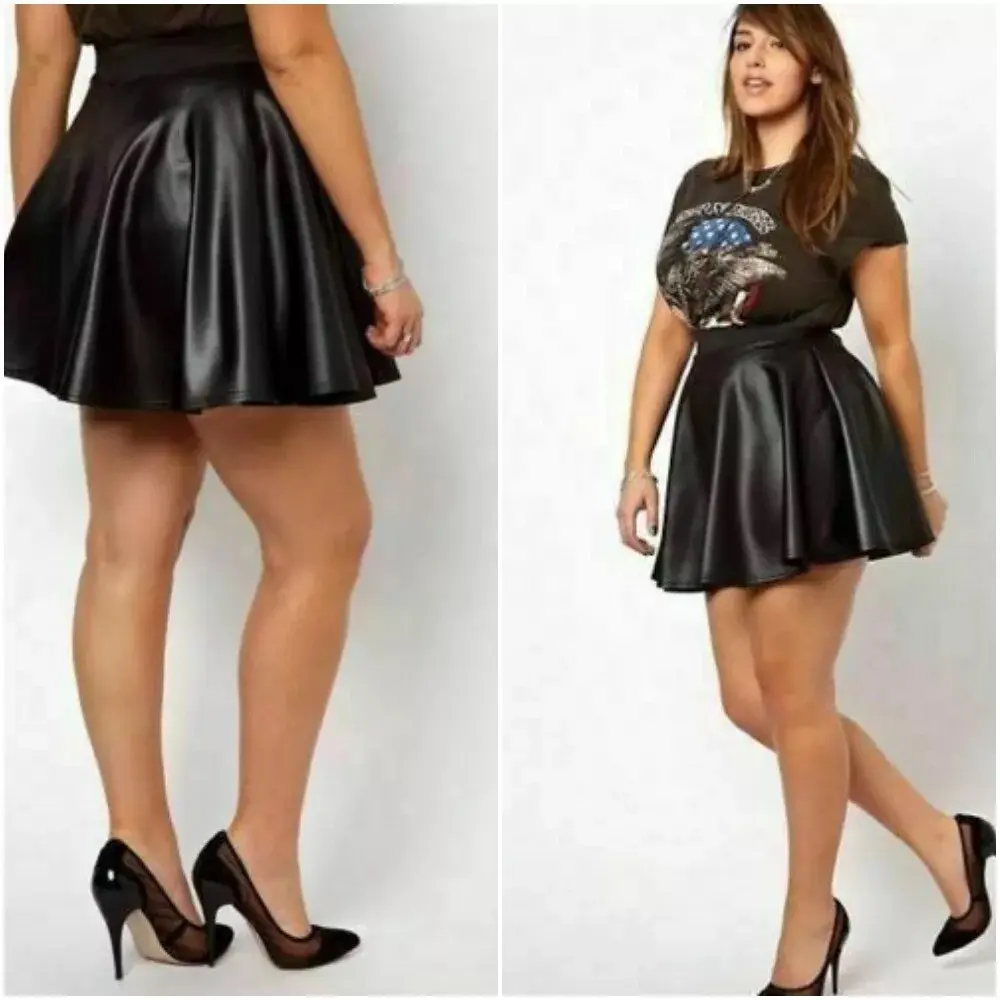 New women's Pvc Wet Look Flared Ladies Mini Skater Skirt 8-26