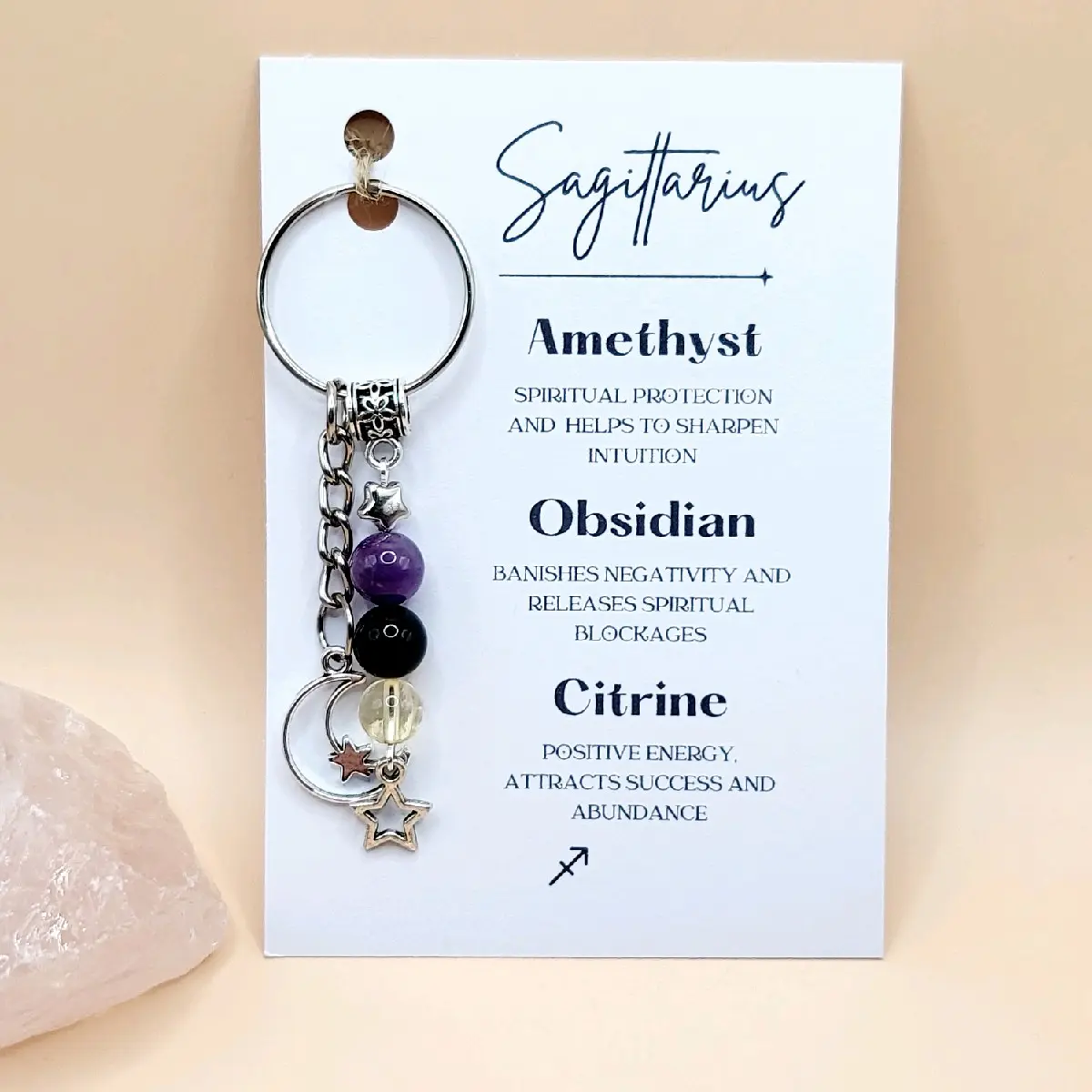 Sagittarius Gemstone Keyring, Zodiac Crystal Keychain