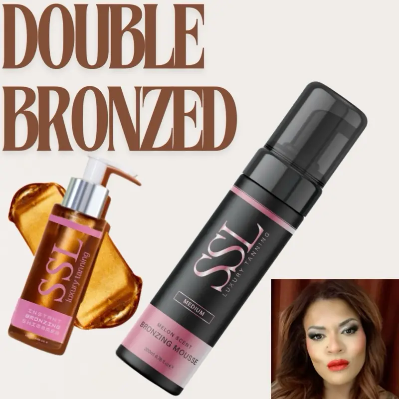 Staci X Double Bronzed Bundle - Tanning Mousse and Shimmer for All Skin Types - Infused with Hyaluronic Acid, Vitamins C & E, and Glycerin - UK Made Luxury Skincare