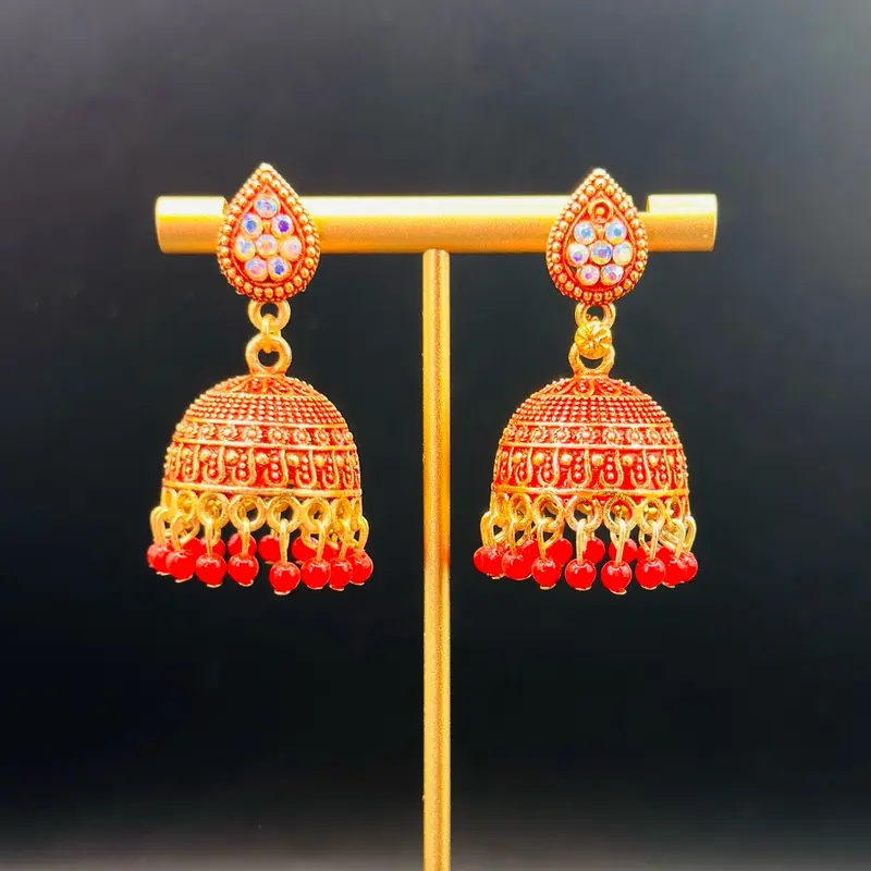 Tear Drop Shaped Dome Jhumka Earrings 2