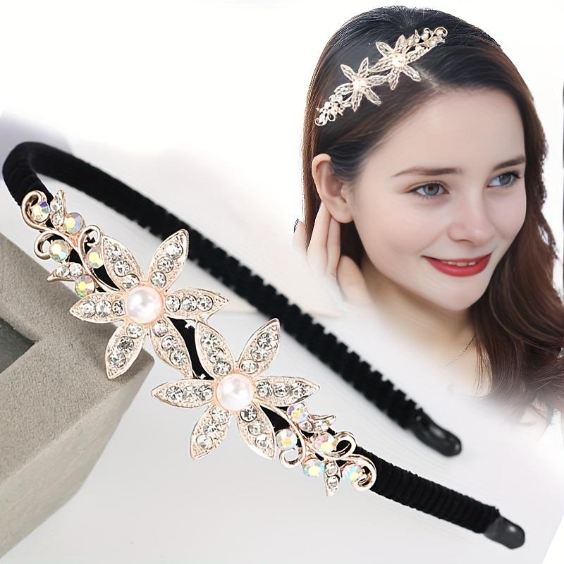 1pc Elegant Floral And Butterfly Rhinestone Hairband, Versatile Hair Accessory For Women, Retro Style, Simple Design For Face Washing And Styling 1