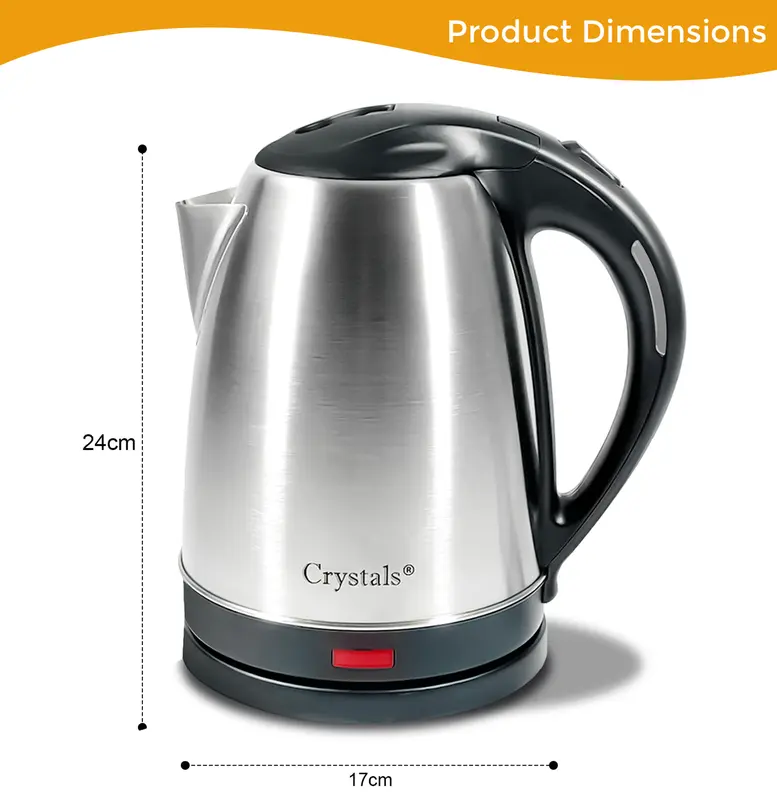 Crystals Electric Kettle Stainless Steel 1.8L Jug 1500W with Overheat Protection 1