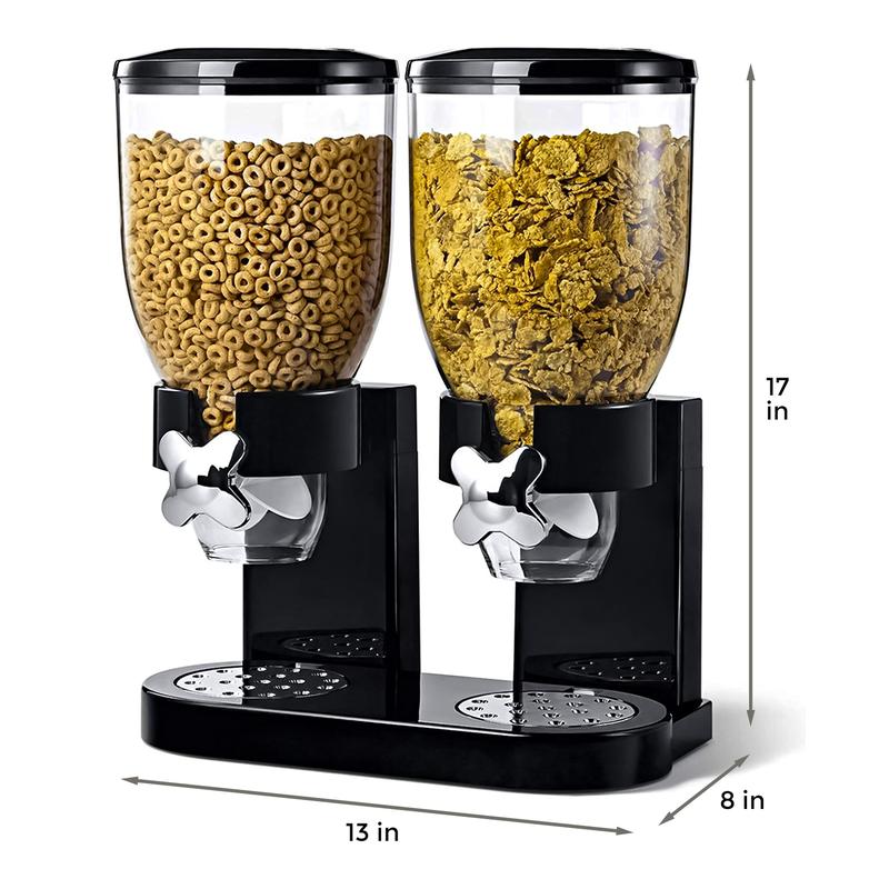 Kids Double Cereal Dispenser Kitchen Dry Food Storage Plastic Container Bowl Machine Utensils Pasta Porridge 6