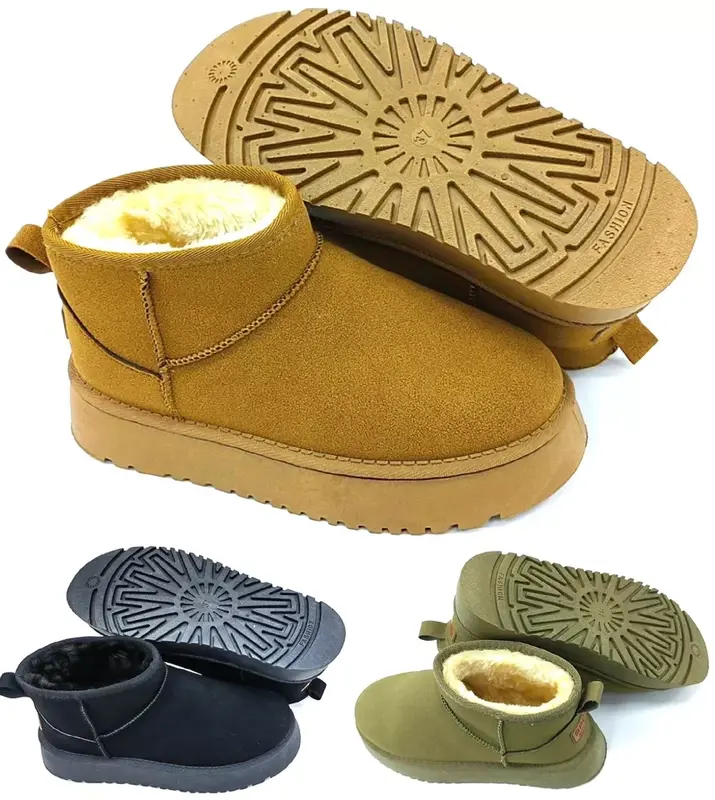 Womens Faux Fur Slip On Platform Snug Boots Ladies Ankle Warm Comfy Shoes 0