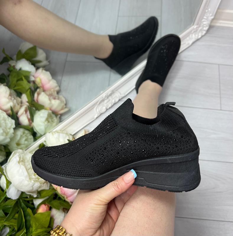 LADIES WOMENS DIAMANTE SOCK WEDGE SNEAKERS CLASSIC JOGGING PUMPS SHOES TRAINERS 7