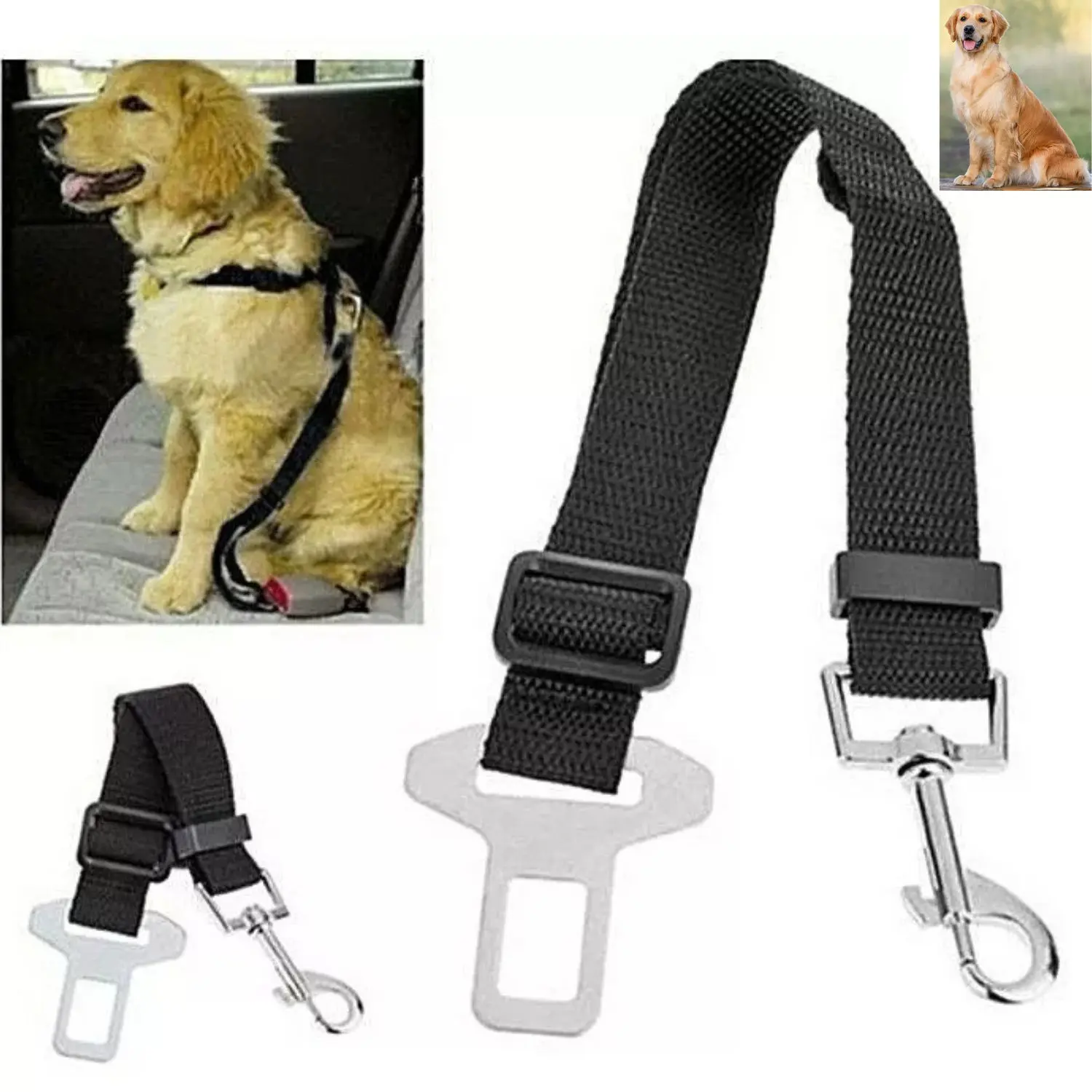 Pet Dog Seat Belt Adjustable Travel Car Safety Harnesses Lead Restraint Strap - Durable Material