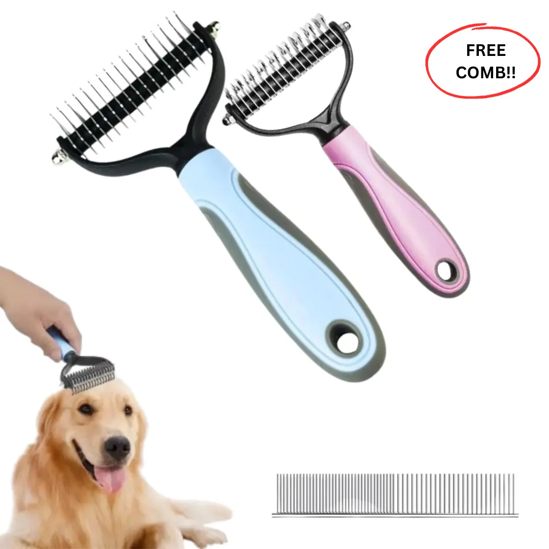 ONESAVE Dog Grooming Rake + Stainless Comb | Pet Comb Rake with Dual-Sided Stainless Steel Rounded Teeth Grooming Comb for Dogs and Cats | Cat Brush and Dog Brush | Pet Grooming Comb Set vacuum black dogs & cats hair cleaning silicone broom heat rooster