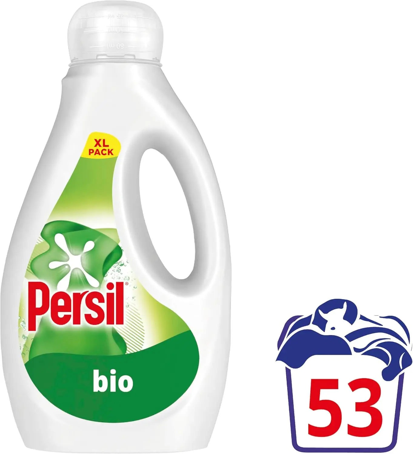 Persil Bio Laundry Washing Liquid Detergent 1st time removal of tough stains outstanding stain removal in quick & cold washes 53 washes (1.431 L) Household Cleaner Cleaning Fragrance Perfume Scented