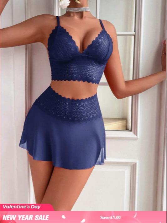 Valentine's Romance: Wireless & Mesh 2-Piece – Feel Sexy & Confident in Luxury Women's Wear Comfort Womenswear Basic Minimalist romantic premium spicy outfit lace lingerie set super Black 6