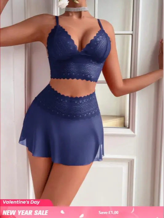 Valentine's Romance: Wireless & Mesh 2-Piece – Feel Sexy & Confident in Luxury Women's Wear Comfort Womenswear Basic Minimalist romantic premium spicy outfit lace lingerie set super Black 5