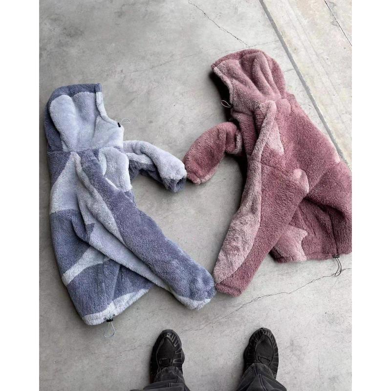 American fashion cute style color oversized jacket women's fashion loose Harajuku long sleeved warm zipper cardigan clothes men 2