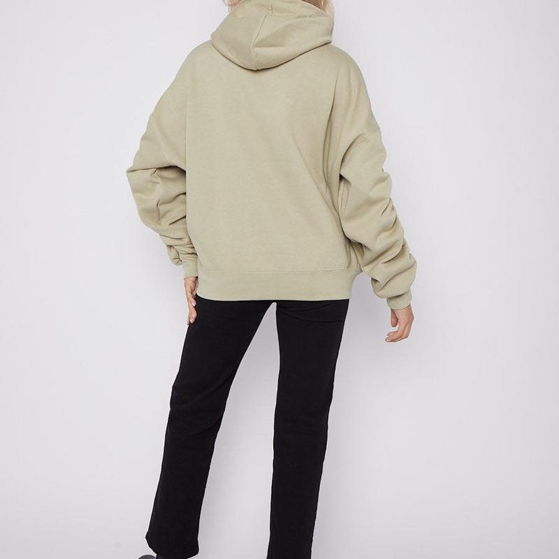 Nellys Women's Ruched Hoodie - Stone, Oversized Design, Pocket, 50% Cotton 50% Polyester - Menswear 2