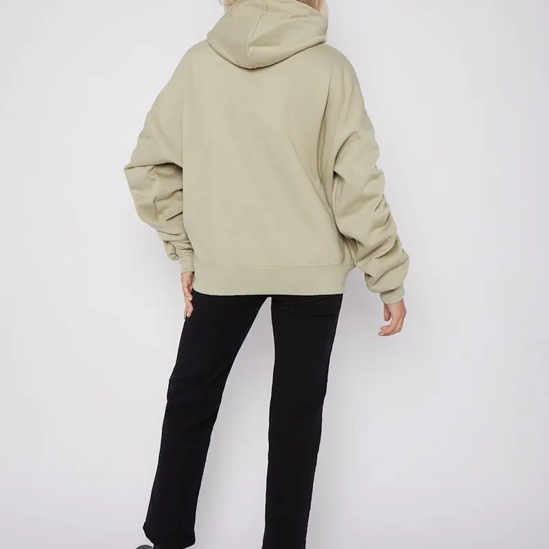 Nellys Women's Ruched Hoodie - Stone, Oversized Design, Pocket, 50% Cotton 50% Polyester - Menswear 2