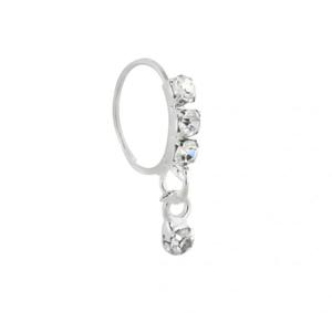 3 Stone Silver Dangle Nose Ring For a Pierced Nose
