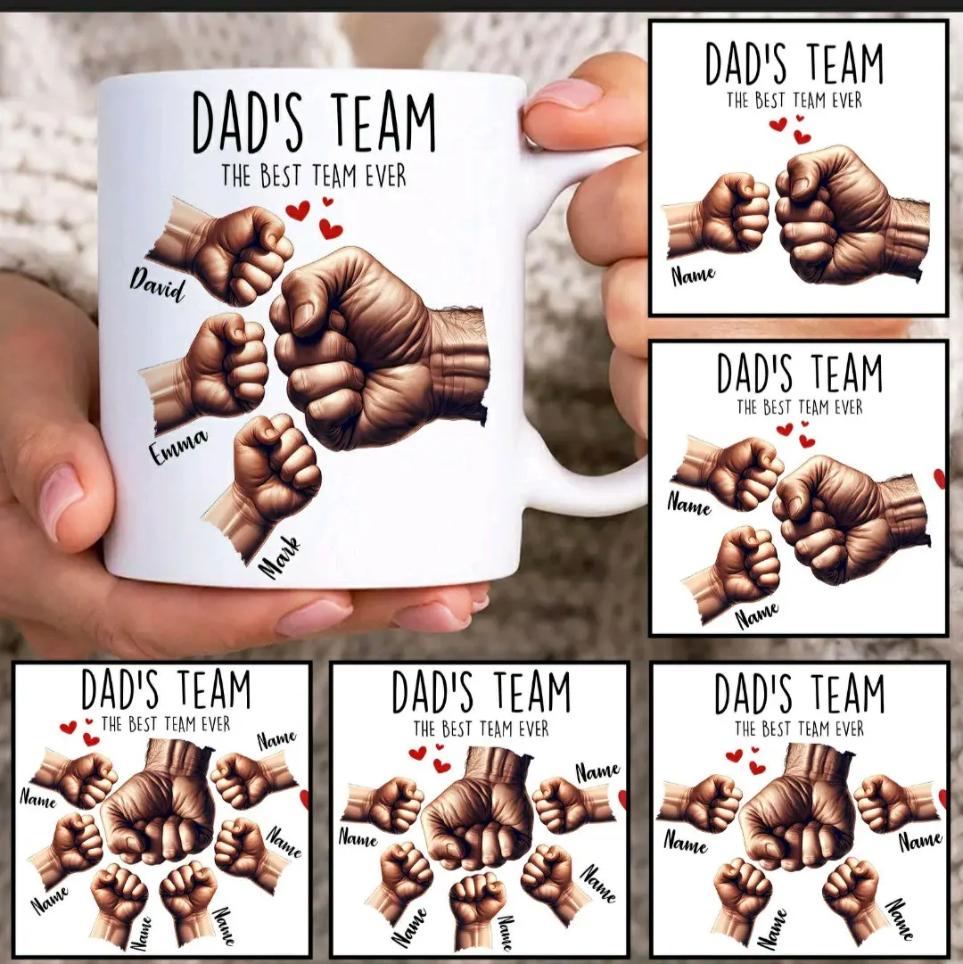 DADS TEAM PERSONALISED WITH NAMES  MUG, FATHERS DAY, BIRTHDAY GIFT
