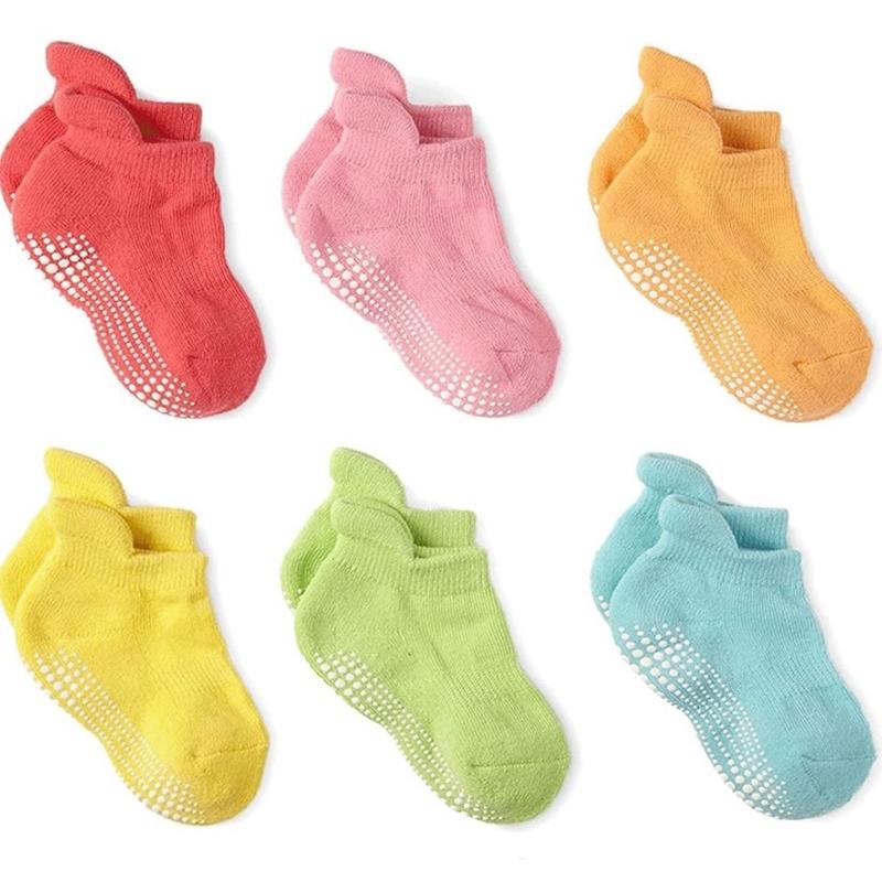 LA Active Baby and Toddler Ankle Socks with Grip - Non-Skid Anti-Slip Kids Socks 0-3 month .Pack of 6 Pairs 0