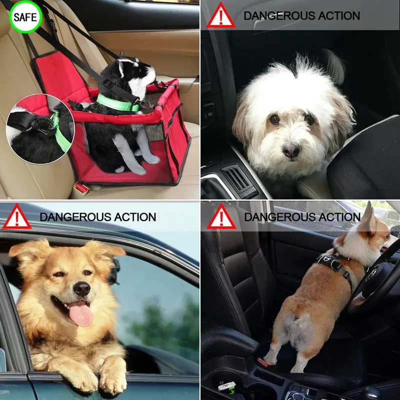 Pet Car Booster Seat Breathable Waterproof Pet Dog Car Supplies Travel Pet Car Carrier Bag Seat Protector Cover with Safety Leash for Small Dogs Cats Puppy (Red) 2