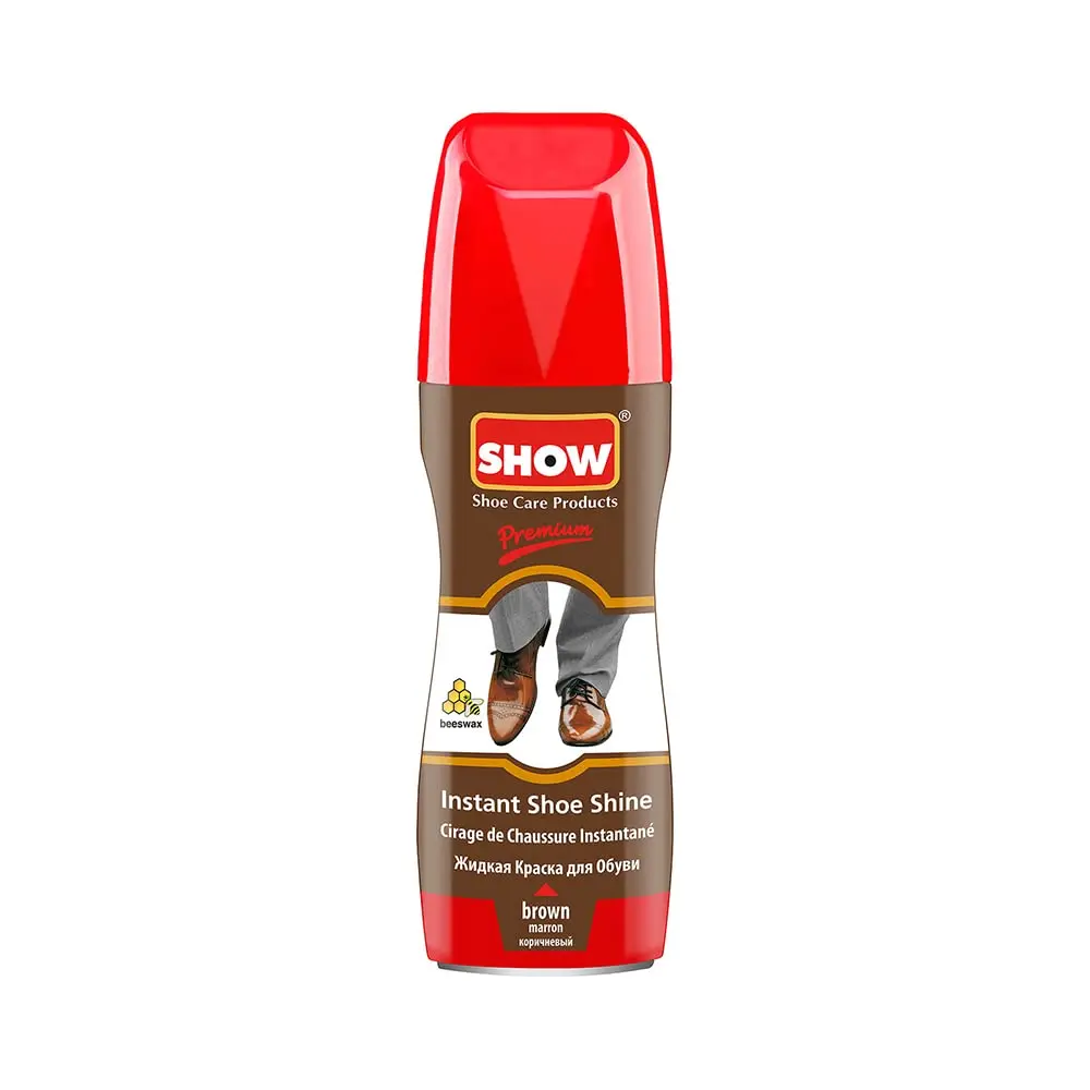 SHOW Brown Instant Leather Shoe Shine Liquid for Shoe Boots Bags- Unisex 1 unit 75ml Bottle with Sponge for Instant Leather Colour Nourish and Condition - Leather Care Products
