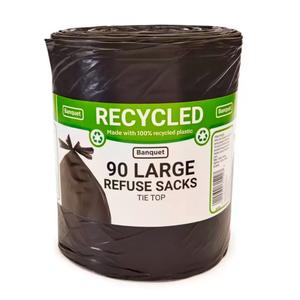 90 Large Refuse Sacks, Bin Bags, Tie Tops- Large,  Household Wastage Bags Pack