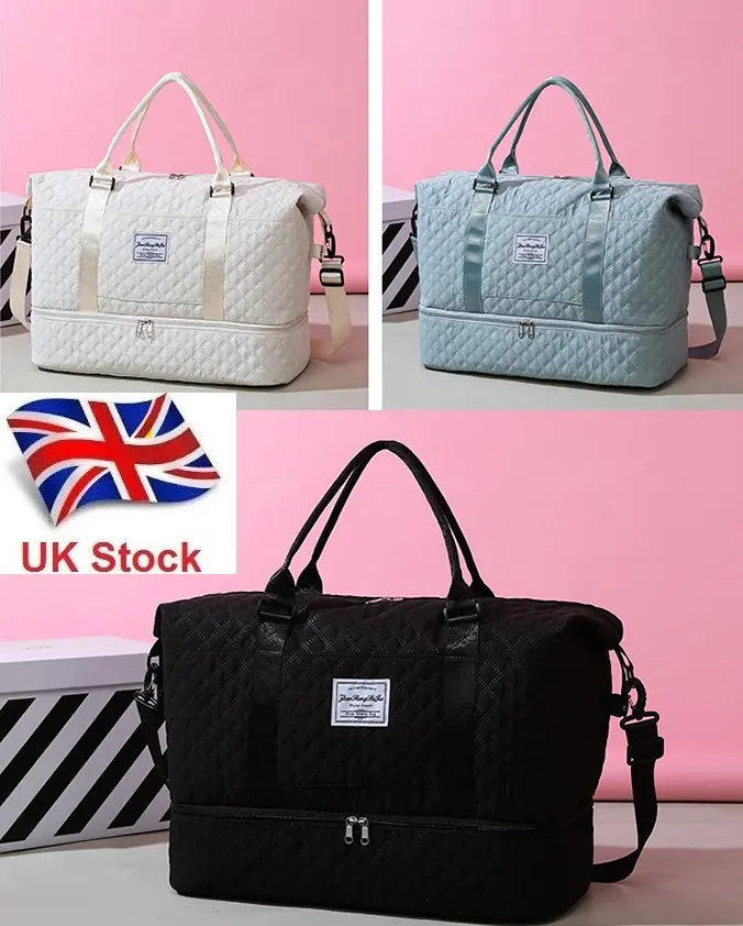 UK Stock Large Adult Women Quilted Lux Bag Sport Gym Fitness Bag Holdall Bag Weekend Travel Bag Luggage Storage Bag Tote Bag Fitness Bag Handbag A5