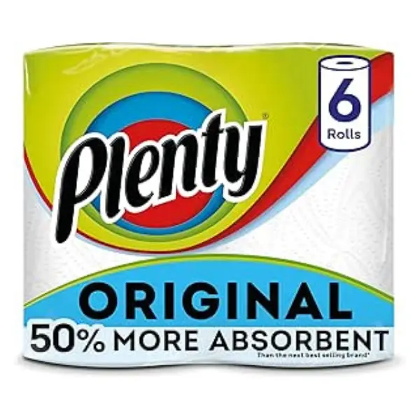 Kitchen Towel, 6 White Rolls, 600 Sheets of Kitchen Roll, 2-Ply Tissue Cleaning Wipes