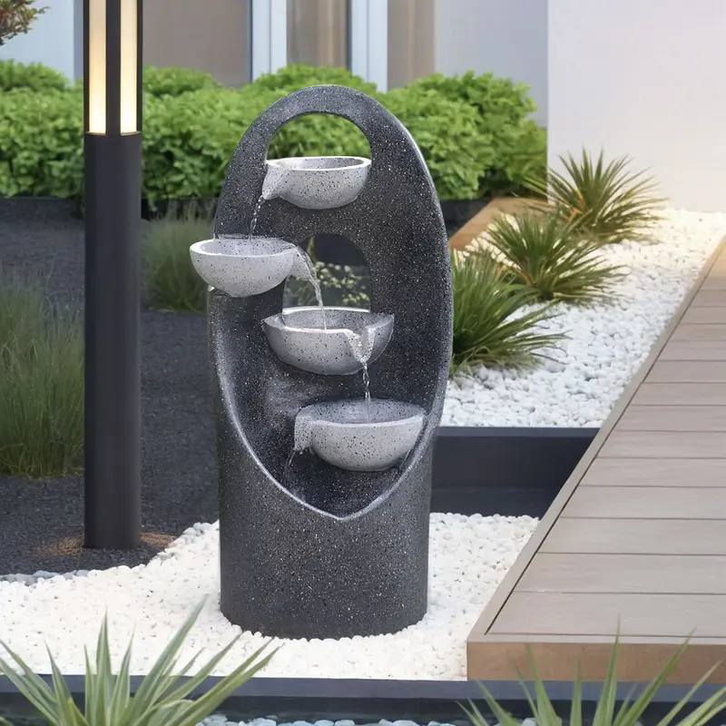 Lifeideas 4-Tier Cascading Garden Water Feature with Solar Panel and LED Lights 1