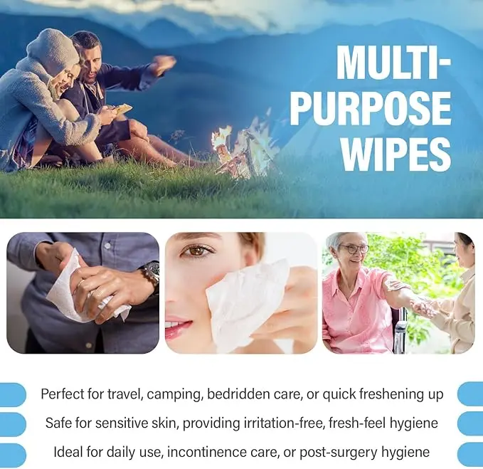 Comfy Life Premium Full Body Cleansing Wet Wipes For Adults - Large Luxury Fresh-feel Rinse-free Fragrance-free Bed Bath Intimate-care Soft Sheets (1 Pack (80 Wipes) 4